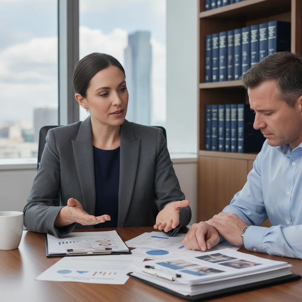Injured worker discussing scar documentation and claim paperwork with a professional